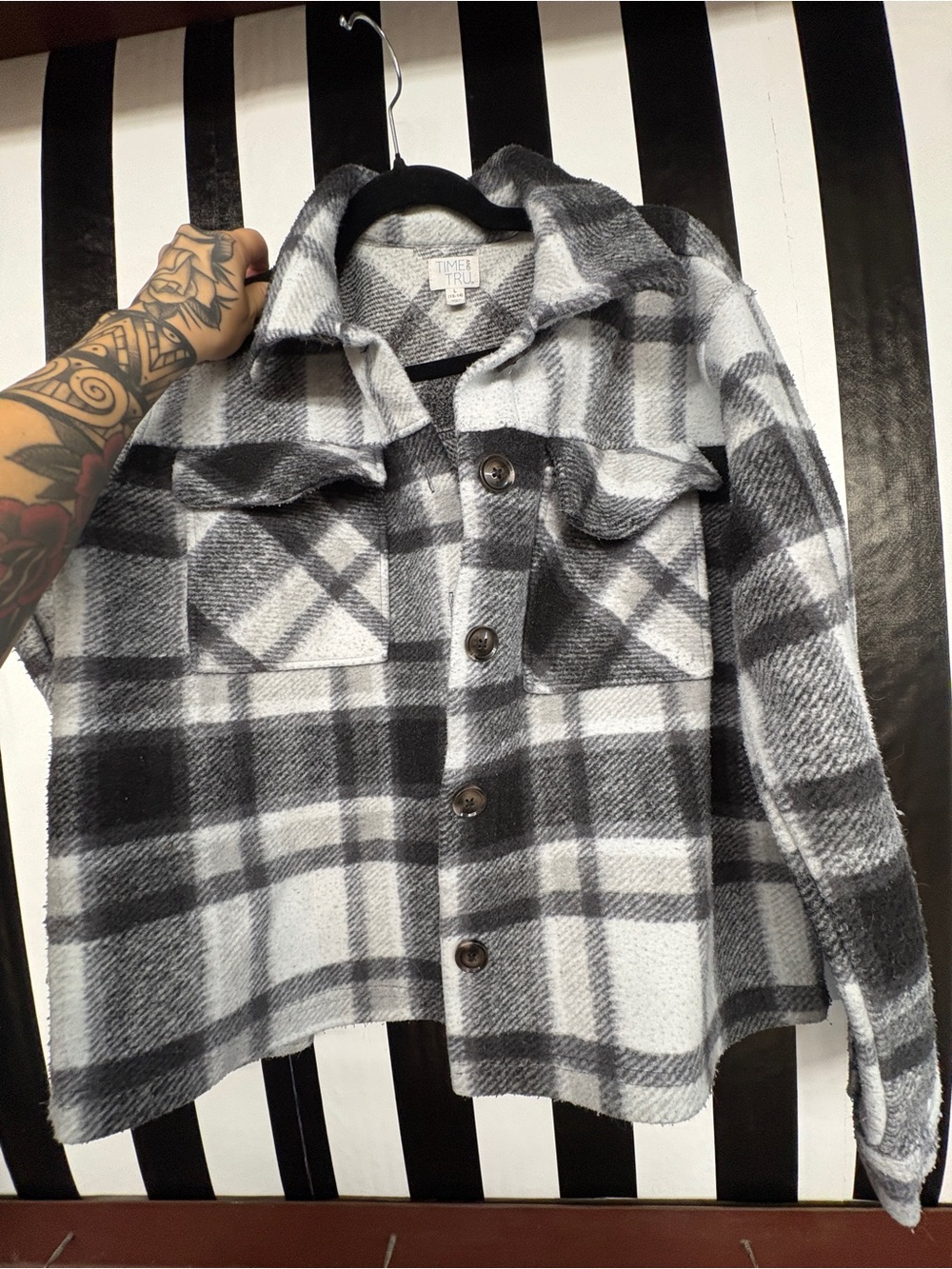Time and Tru Black & White Plaid Utility Shacket